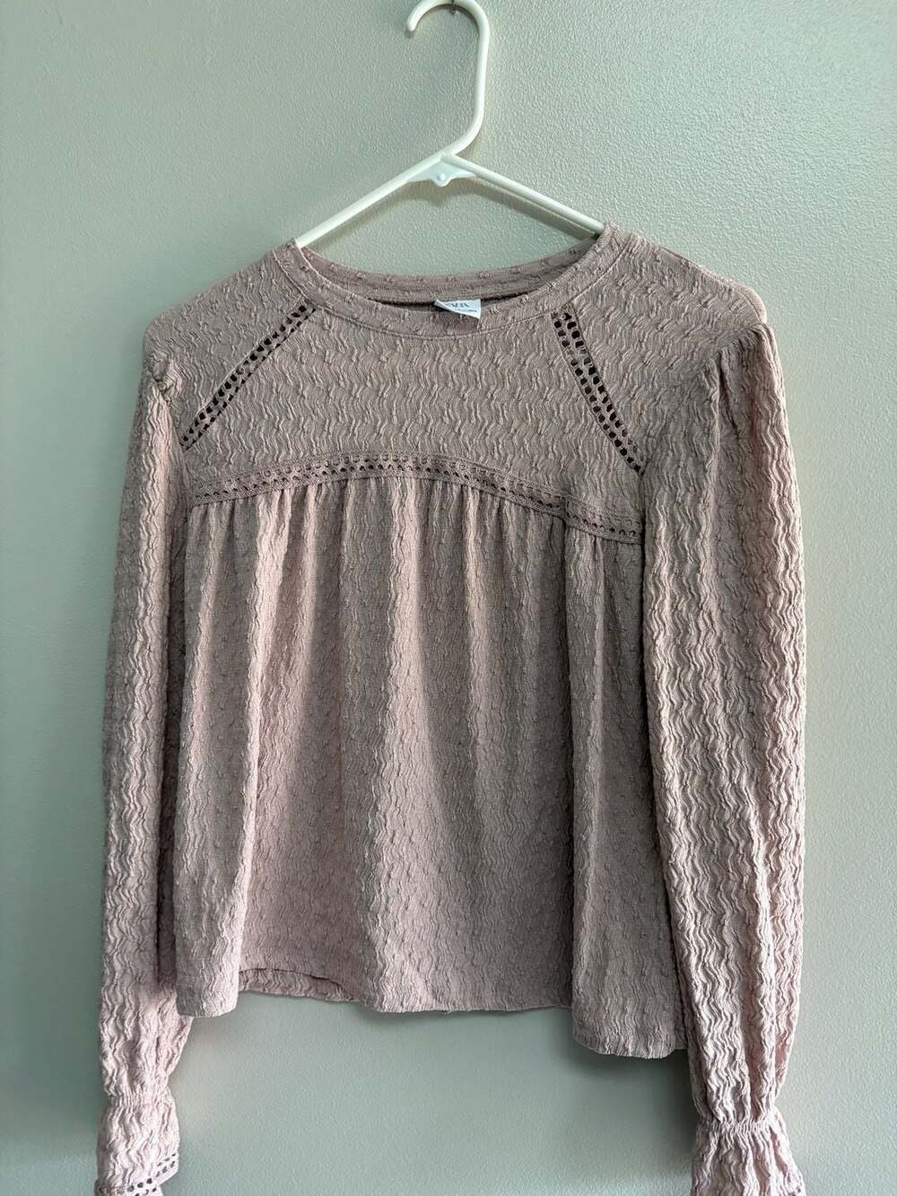 Zara Girls Dusty Pink Textured Crochet Trim Babydoll Top Size 13-14
